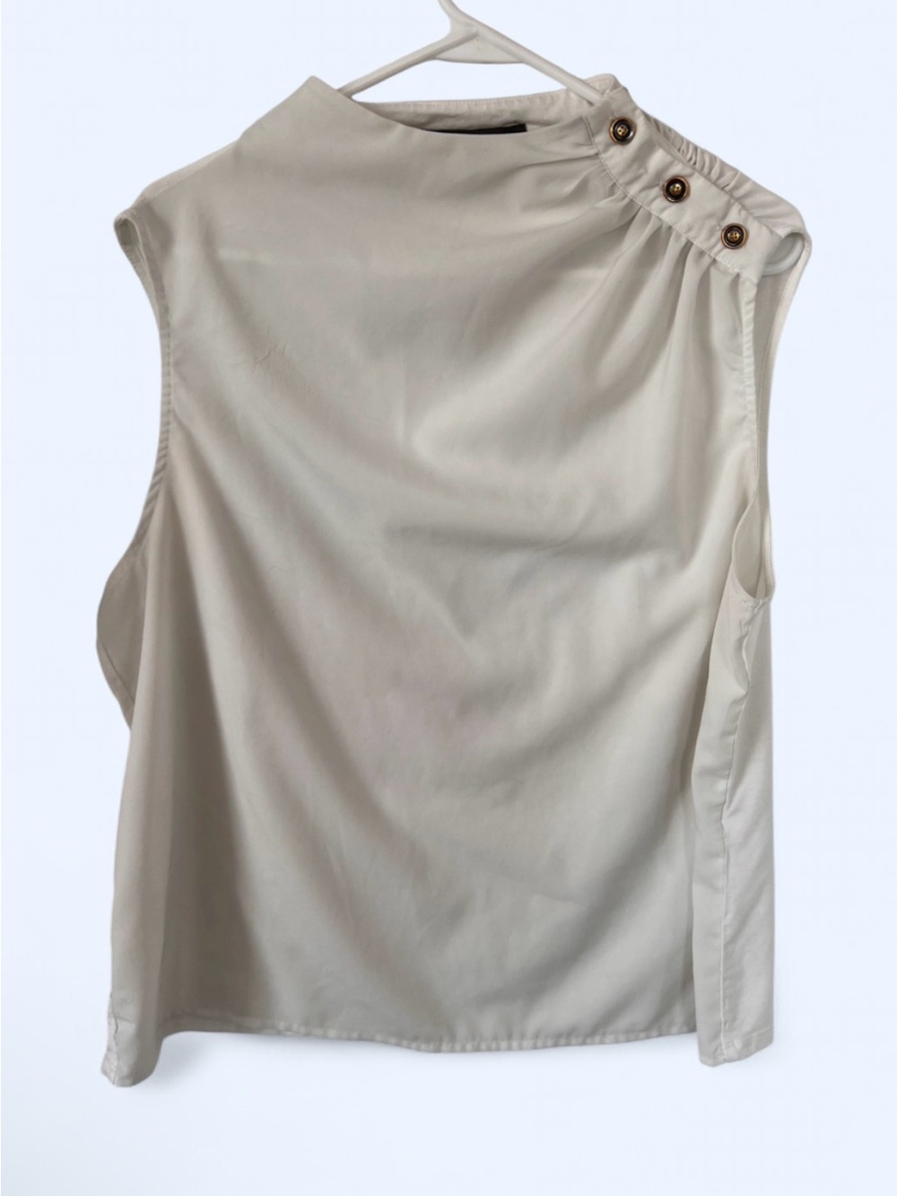 Sleeveless White Button-Neck Women's Top